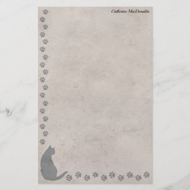 Papeterie CatSilhouette & PawPrints avec votre nom (Devant)