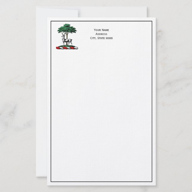 Papeterie Cerf Daim Biche près de l'Arbre Blason Emblème Hér (Devant)