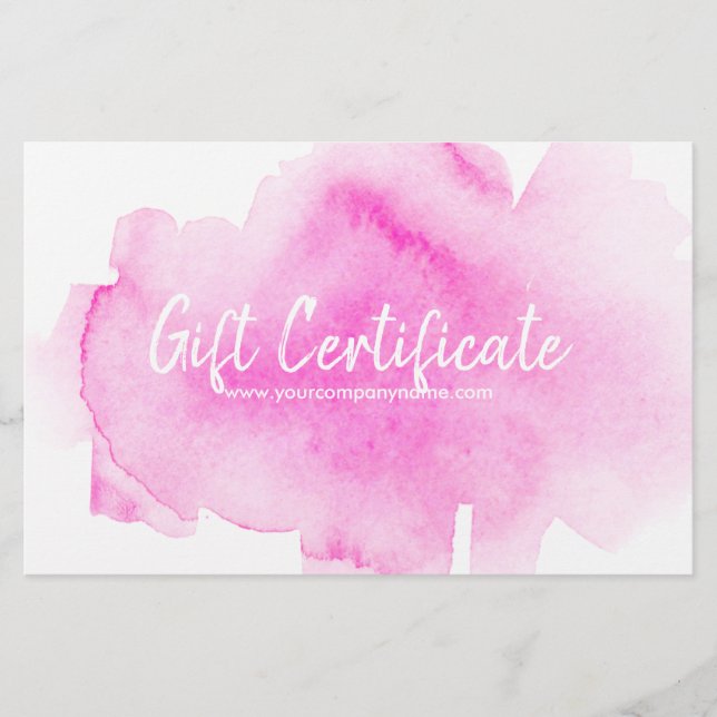 Papeterie Certificat cadeau Pink Watercolor Splash (Devant)