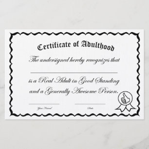 Papeterie Certificat d'âge adulte