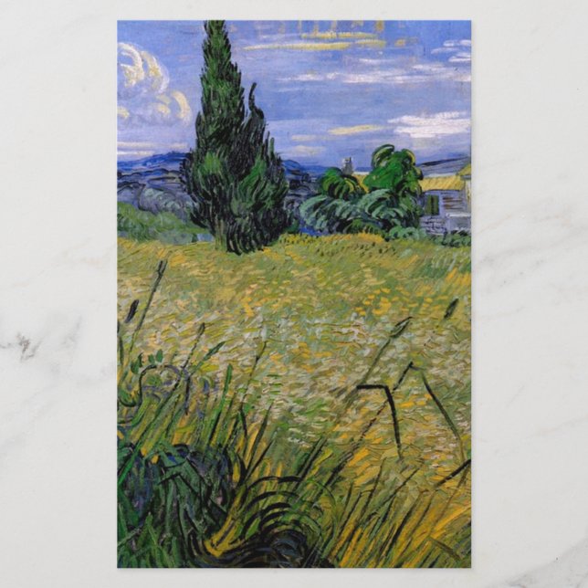 Papeterie Champ de blé vert avec Cypress par Van Gogh. (Devant)
