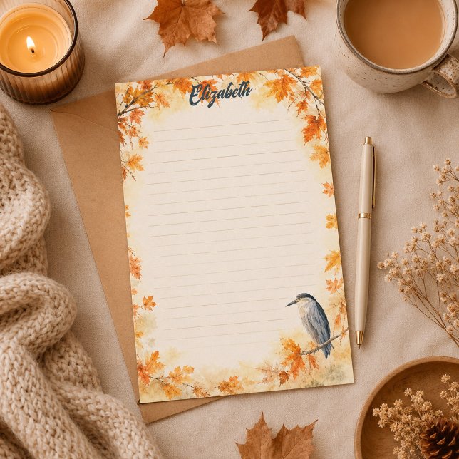 Papeterie Charmant Héron de Bois en Automne  (Créateur téléchargé)