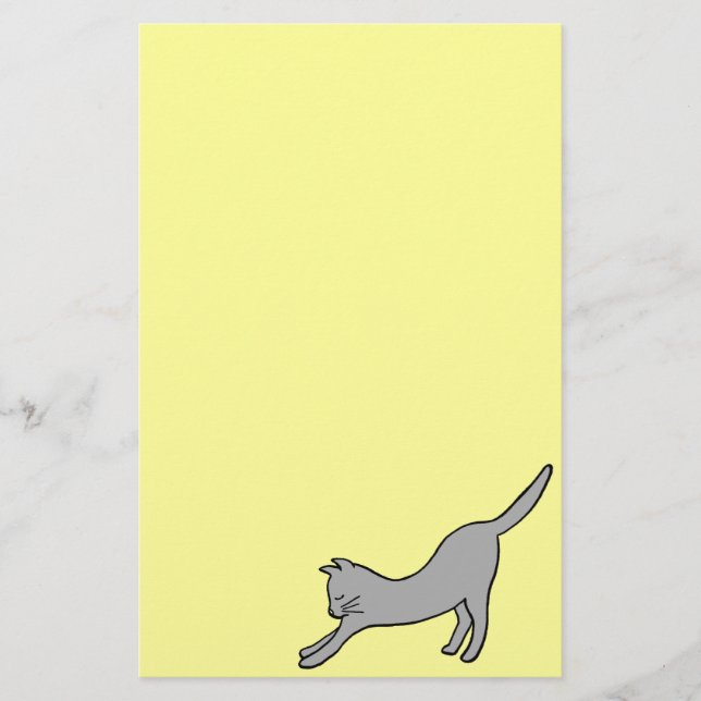 Papeterie Chat à étirer gris sur jaune (Devant)