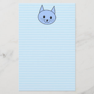 Papeterie Chat Bleu. arrière - plan rayé bleu clair.