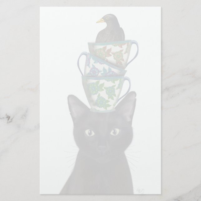 Papeterie Chat noir avec Teacups et Blackbird (Devant)