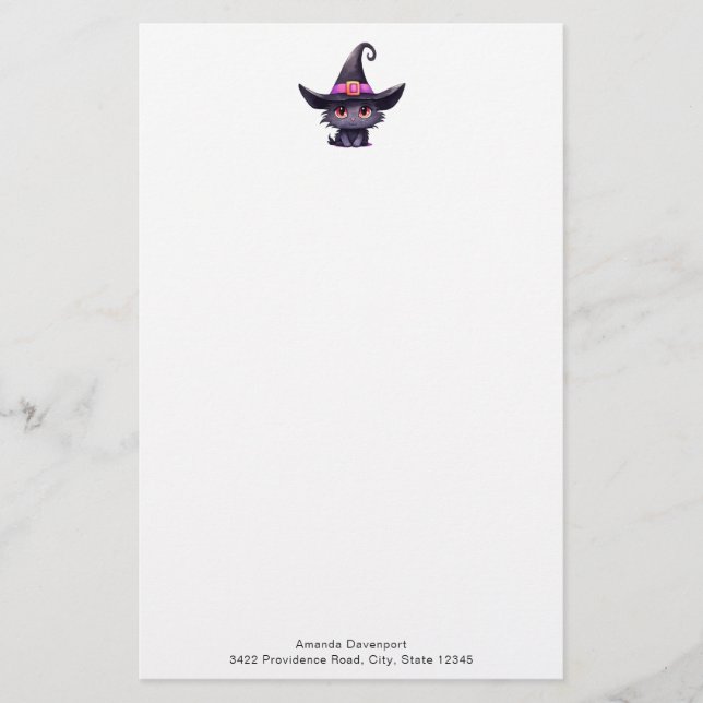 Papeterie Chat noir mignon portant un Casquette de sorcière (Devant)