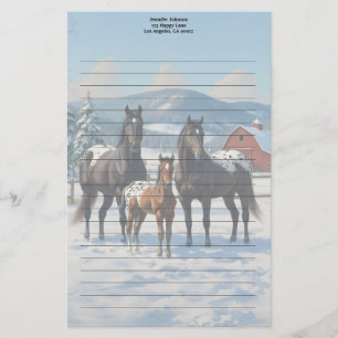 Papeterie Chevaux Appaloosa noirs sur une ferme en hiver