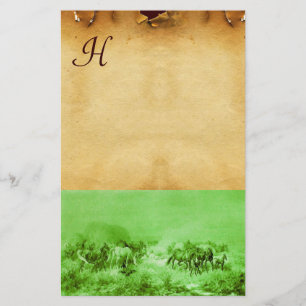 Papeterie CHEVAUX GRAZER PARCHEMENT MONOGRAM Vert Brown