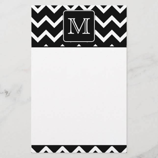 Papeterie Chevron noir et blanc avec le monogramme fait sur (Devant)