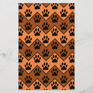 Papeterie Chevron Orange Brown Avec Motif Paw Chien