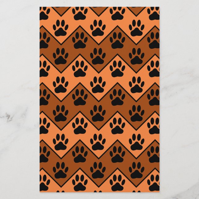 Papeterie Chevron Orange Brown Avec Motif Paw Chien (Devant)