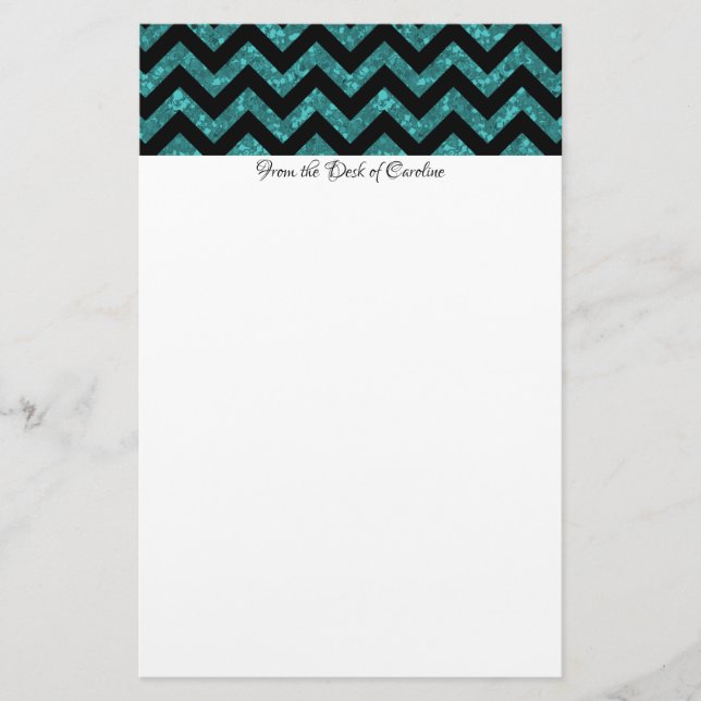Papeterie Chevron Parties scintillant turquoise (Devant)