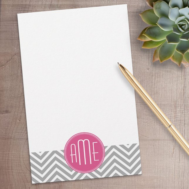Papeterie Chevrons gris et rose avec Monogramme personnalisé (Personalized Stationery)