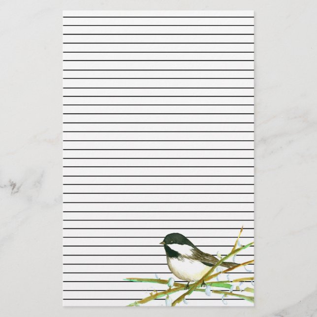 Papeterie Chickadee Bird Catkins Branches de saule Linked (Devant)
