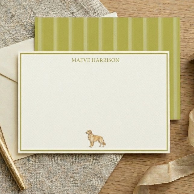 Papeterie Chien Retriever Doré Rayure Chartreuse Prépa (Preppy Chartreuse Stripe Golden Retriever Stationery)
