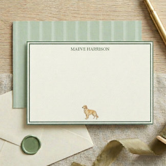 Papeterie Chien Retriever Doré Rayure Vert Sauge Prépa