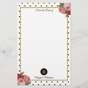 Papeterie Chiffres blancs noirs Nom Vintage du monogramme fl
