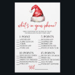 Papeterie Christmas What's In Your Phone Baby shower Jeu<br><div class="desc">C'est un Noël Casquette du Père Noël What's In Your Phone Baby shower Game. *Qu'y a-t-il dans votre téléphone ? - Les clients obtiendront des points pour chaque objet qu'ils ont sur leur téléphone. Celui qui obtient le plus de points,  gagne !</div>