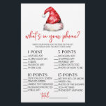 Papeterie Christmas What's In Your Phone Baby shower Jeu<br><div class="desc">C'est un Noël Casquette du Père Noël What's In Your Phone Baby shower Game. *Qu'y a-t-il dans votre téléphone ? - Les clients obtiendront des points pour chaque objet qu'ils ont sur leur téléphone. Celui qui obtient le plus de points,  gagne !</div>