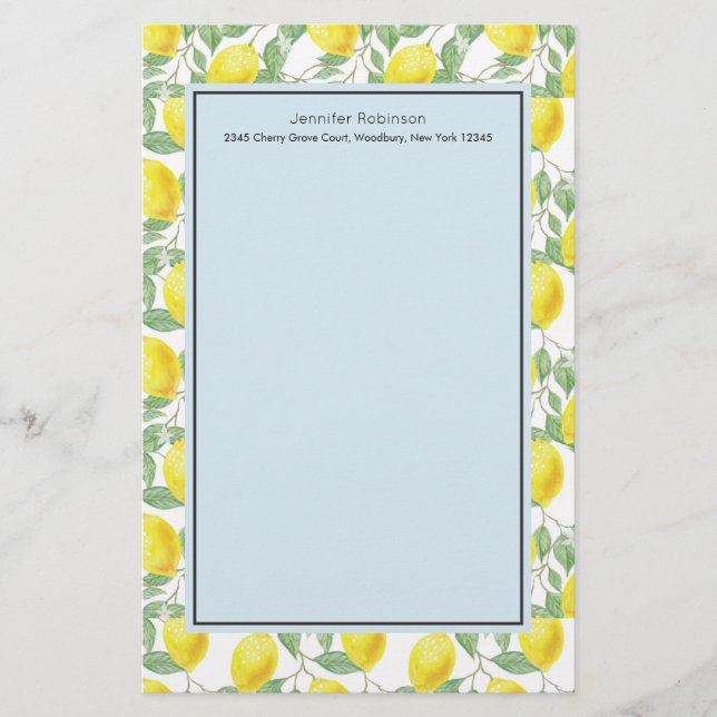 Papeterie Citrons jaunes avec Motif Feuille vert (Devant)