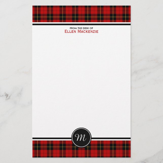 Papeterie Clan Wallace Tartan Classic Rouge Plaid Monogramme (Devant)