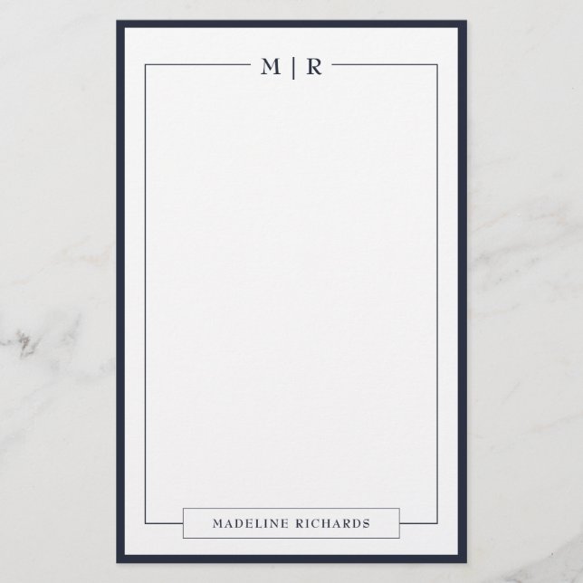 Papeterie classique à bordure bleu marine monogram (Devant)