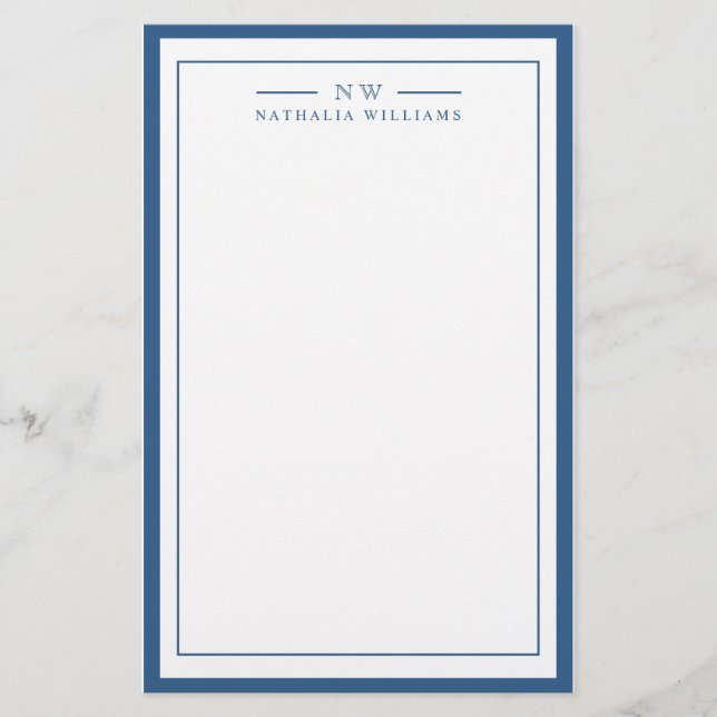 Papeterie Classique bleu marine deux bordures monogramme lig (Devant)