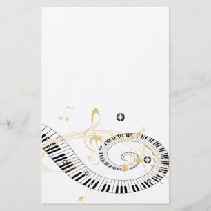Papeterie Clés de piano et notes d'or de musique