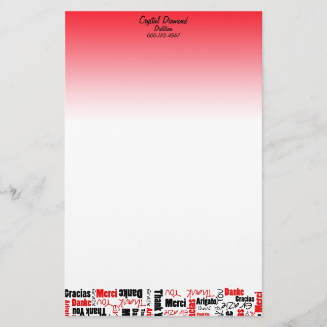 Papeterie Cloud multilingue en Merci rouge et noir (Devant)