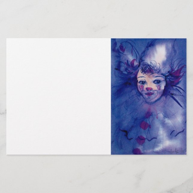 Papeterie CLOWN EN VIOLET Visages du Carnaval de Venise,Blan (Devant)