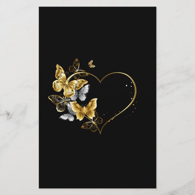 Papeterie Cœur avec papillons dorés (Devant)