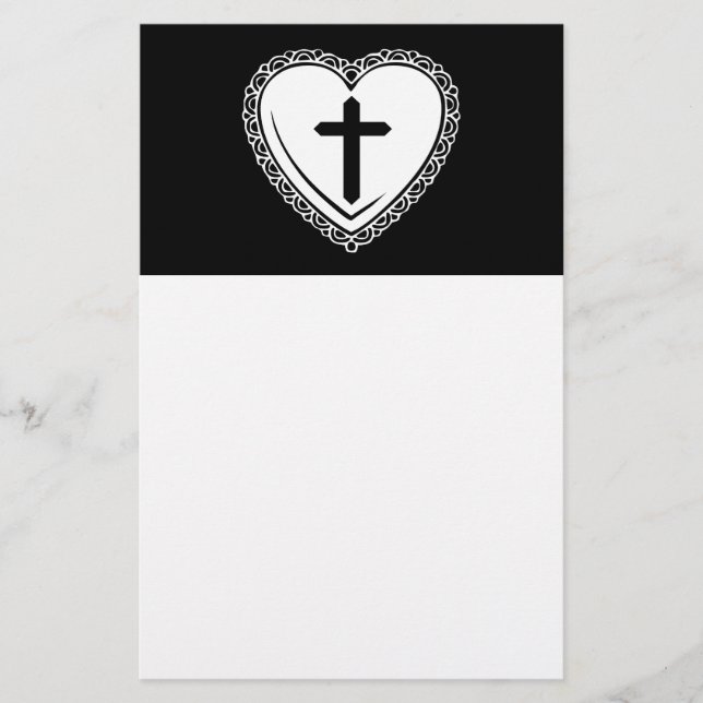 Papeterie Cœur & Croix Gothique (Noir & Blanc) (Devant)