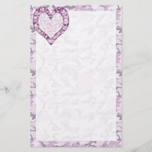 Papeterie Coeur de camouflage rose/pourpre du bois sur Camo