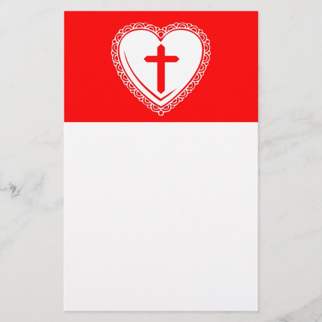 Papeterie Cœur gothique + Croix (Rouge + Blanc) (Devant)
