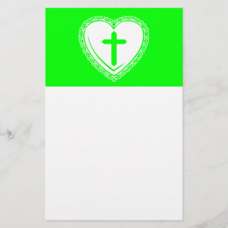 Papeterie Cœur gothique + Croix (Vert + Blanc)