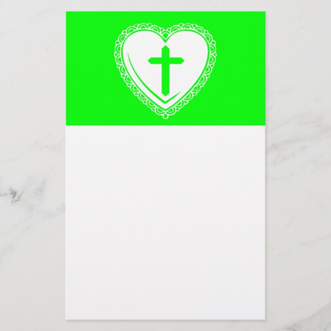 Papeterie Cœur gothique + Croix (Vert + Blanc) (Devant)