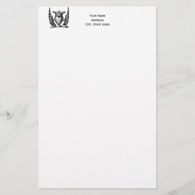 Papeterie Coeur héraldique avec ailes Armoiries Crest (Devant)