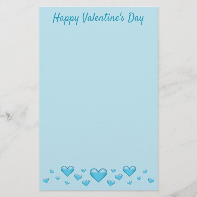 Papeterie Cœurs de la Saint-Valentin bleus & Texte personnal (Devant)