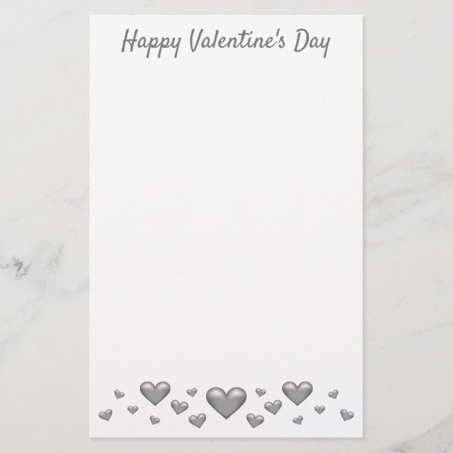 Papeterie Cœurs de la Saint-Valentin gris argenté et texte p (Devant)