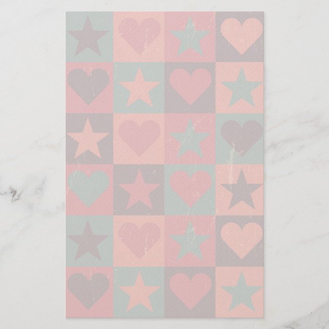 Papeterie Coeurs Et Étoiles Motif Rose (Devant)