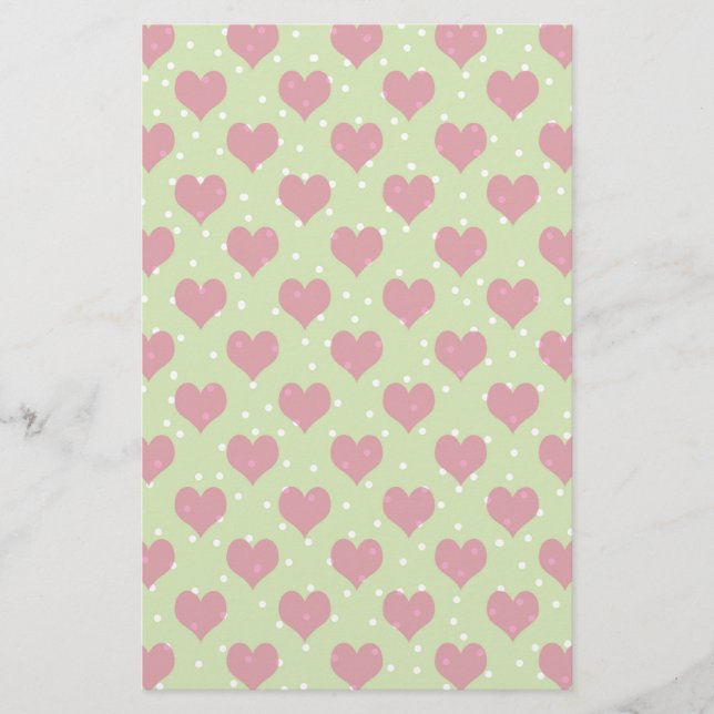 Papeterie Coeurs roses et motif pois blanc (Devant)