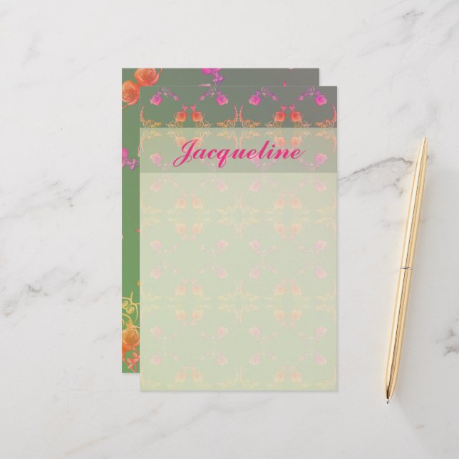 Papeterie Coeurs roses et papier à lettres (Devant/Arrière en situation)