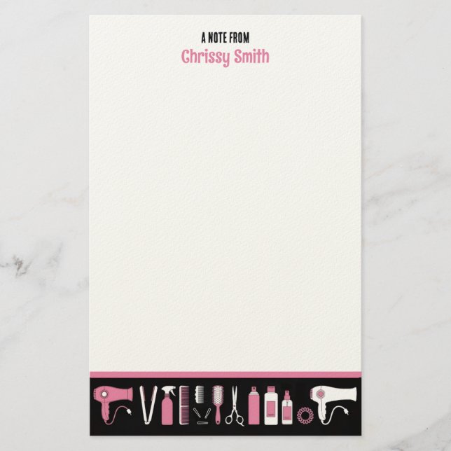 Papeterie Coiffeur Personnalisé Rose & Noir Coiffeuse (Devant)
