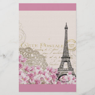 Papeterie Collage vintage de Tour Eiffel avec les fleurs