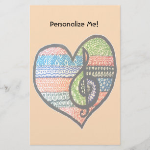 Papeterie Coloré Rainbow Music Heart Doodle personnalisé