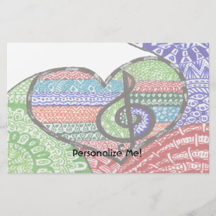 Papeterie Coloré Rainbow Music Heart Doodle personnalisé