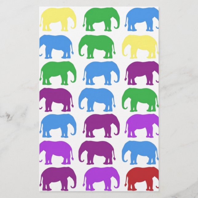 Papeterie Concepteur chic d'éléphants d'arc-en-ciel (Devant)