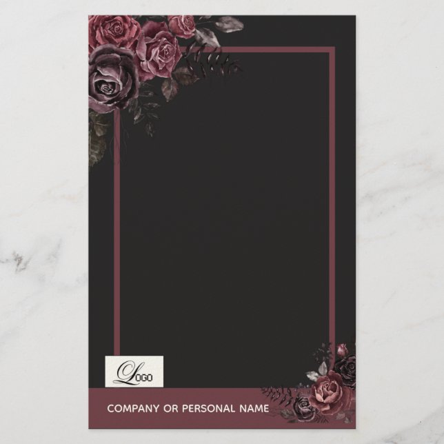 Papeterie Conception florale de rose noire romantique sombre (Devant)