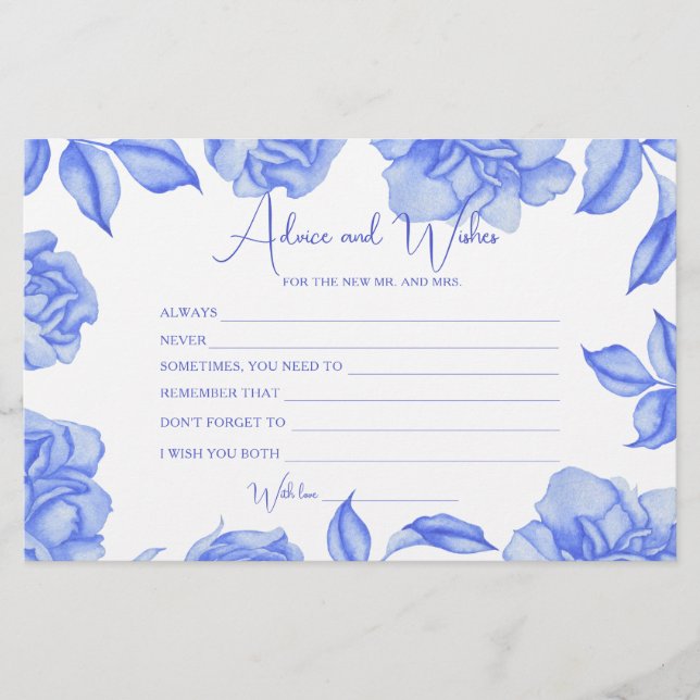 Papeterie Conseils et vœux de douche de mariage florale bleu (Devant)