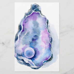Papeterie Coquille d'huître d'aquarelle avec la perle